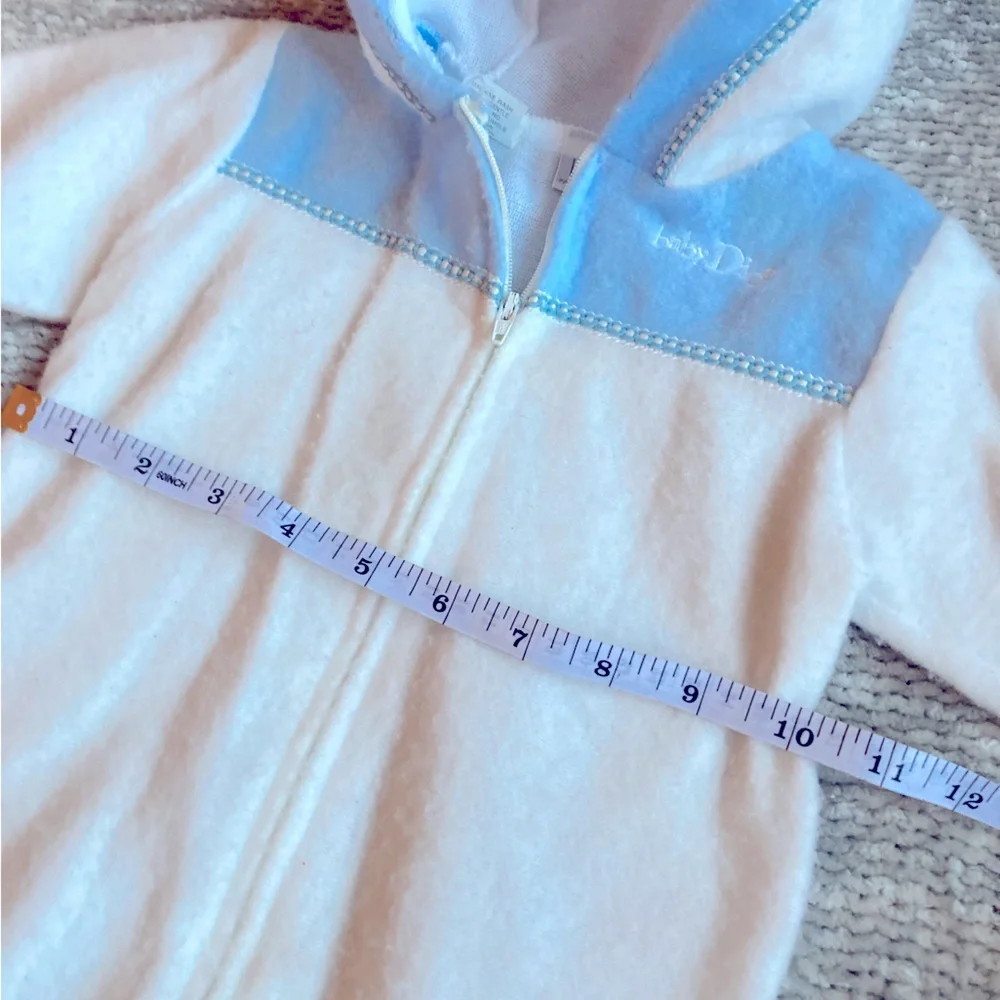 Vintage Baby Dior Infant Hooded Bunting Suit White Blue Fleece‎ OS Rare